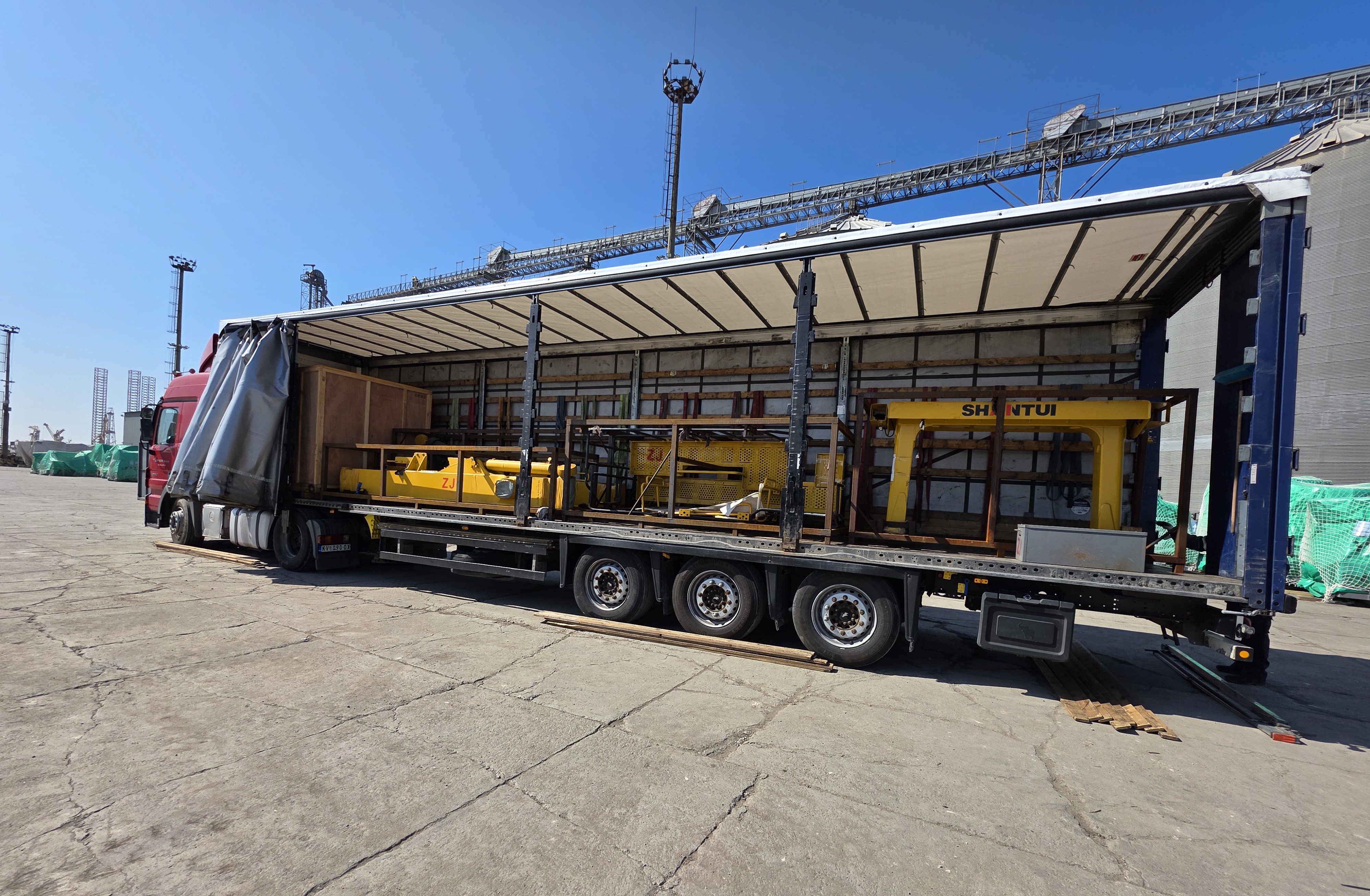 Cargo on curtain-side trailer