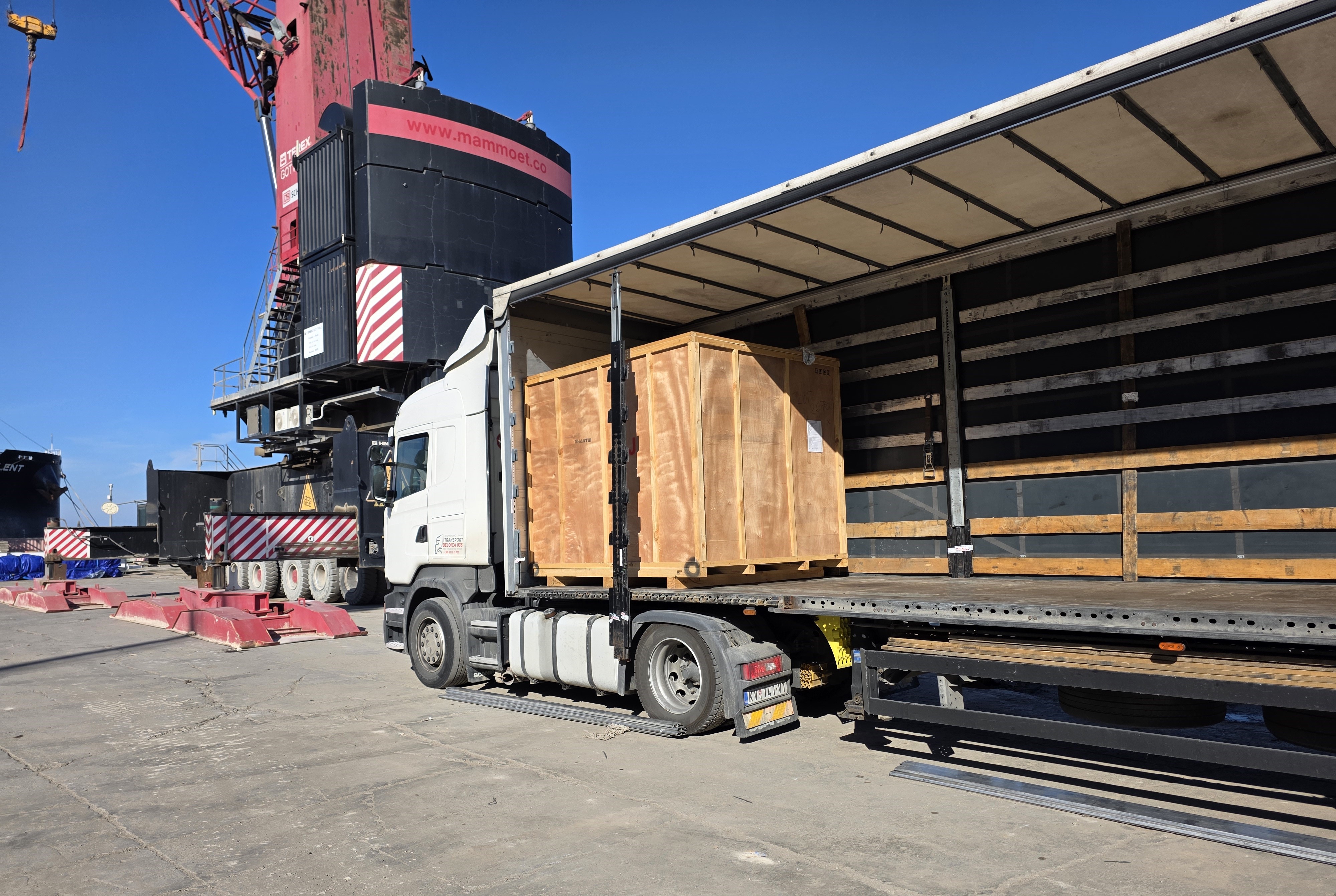 Crated cargo on trailer